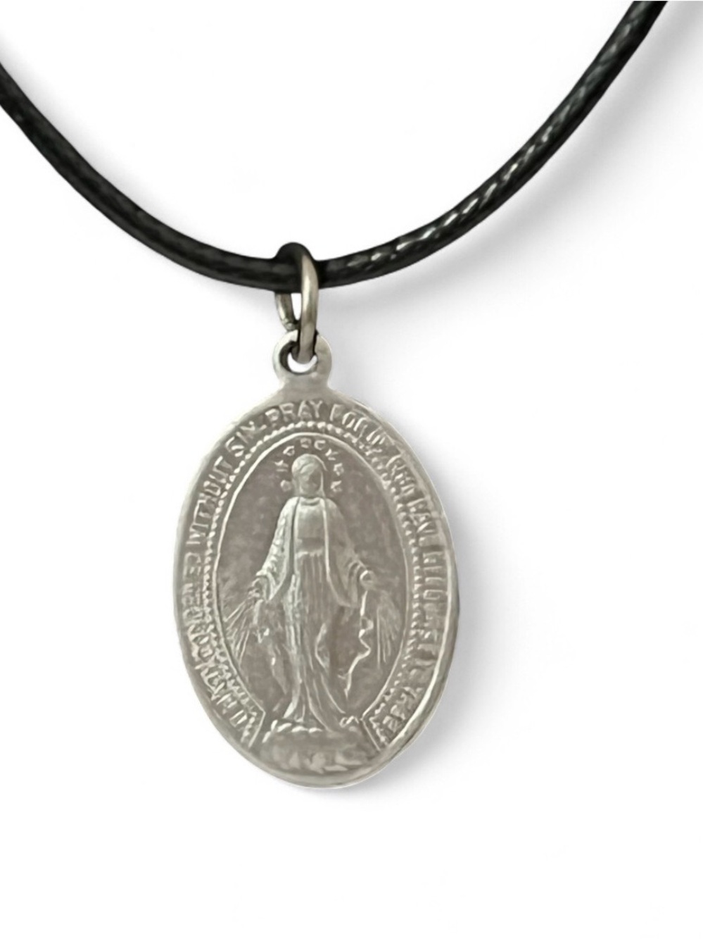Vintage Miraculous Medal Mary Pendant Catholic Religious Silver Tone Necklace